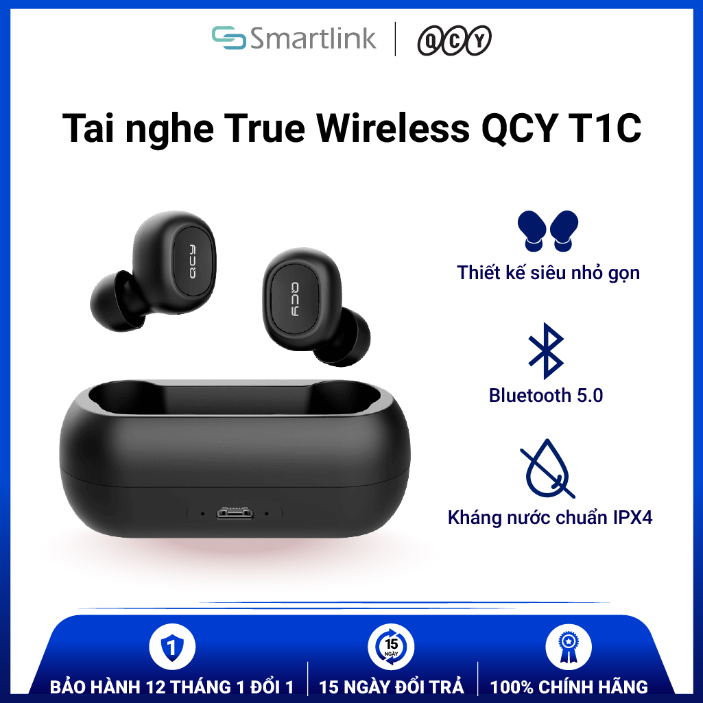 Tai Nghe Bluetooth, Tai Nghe Không Dây Xiaomi QCY T1C - Hàng Chính Hãng - Bảo hành 12 tháng