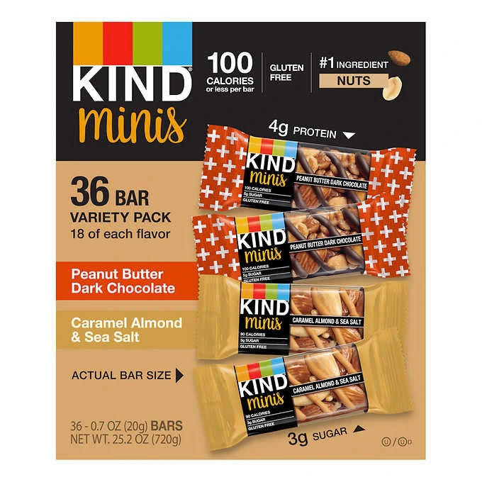 Hạt hữu cơ mix 2 vị protein kind minis 36 bars 720gr/ peanut butter dark chocolate & caramel almond & sea salt