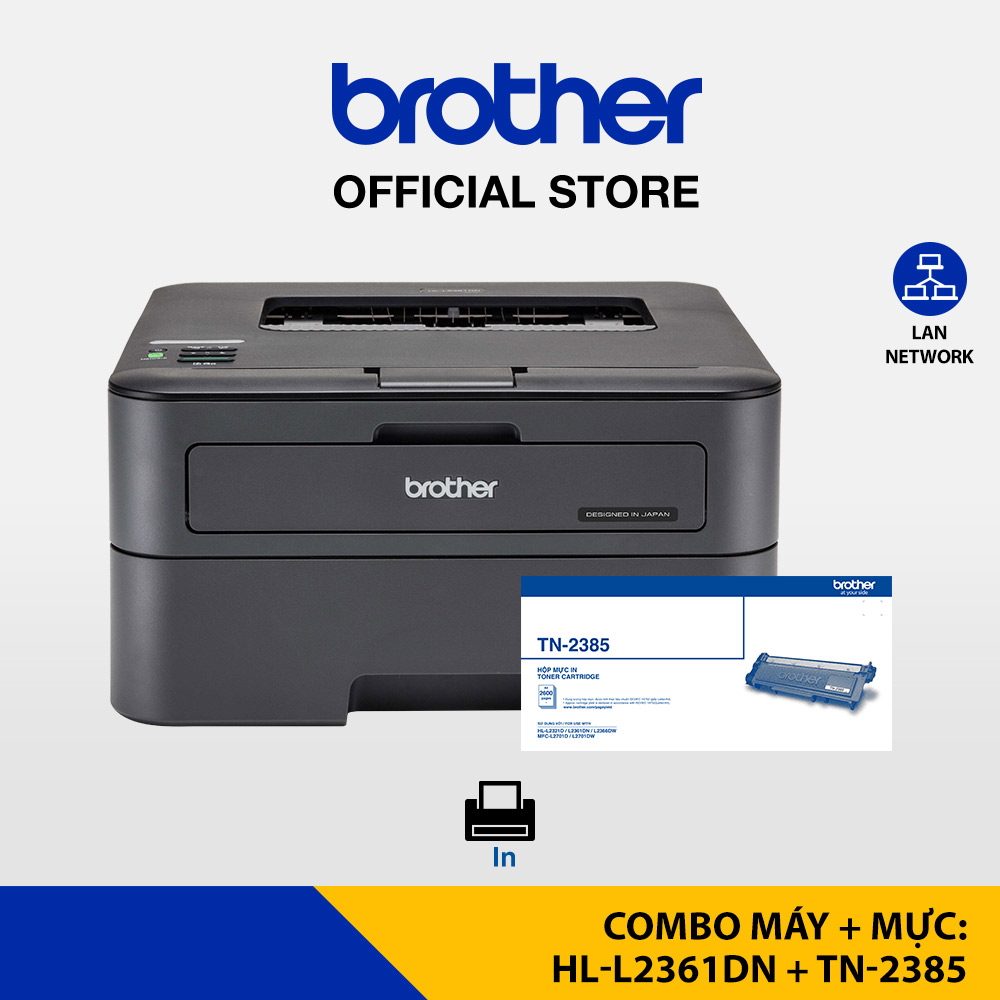 Combo Máy in laser đơn sắc Brother HL-L2361DN & Mực in laser trắng đen Brother TN-2385