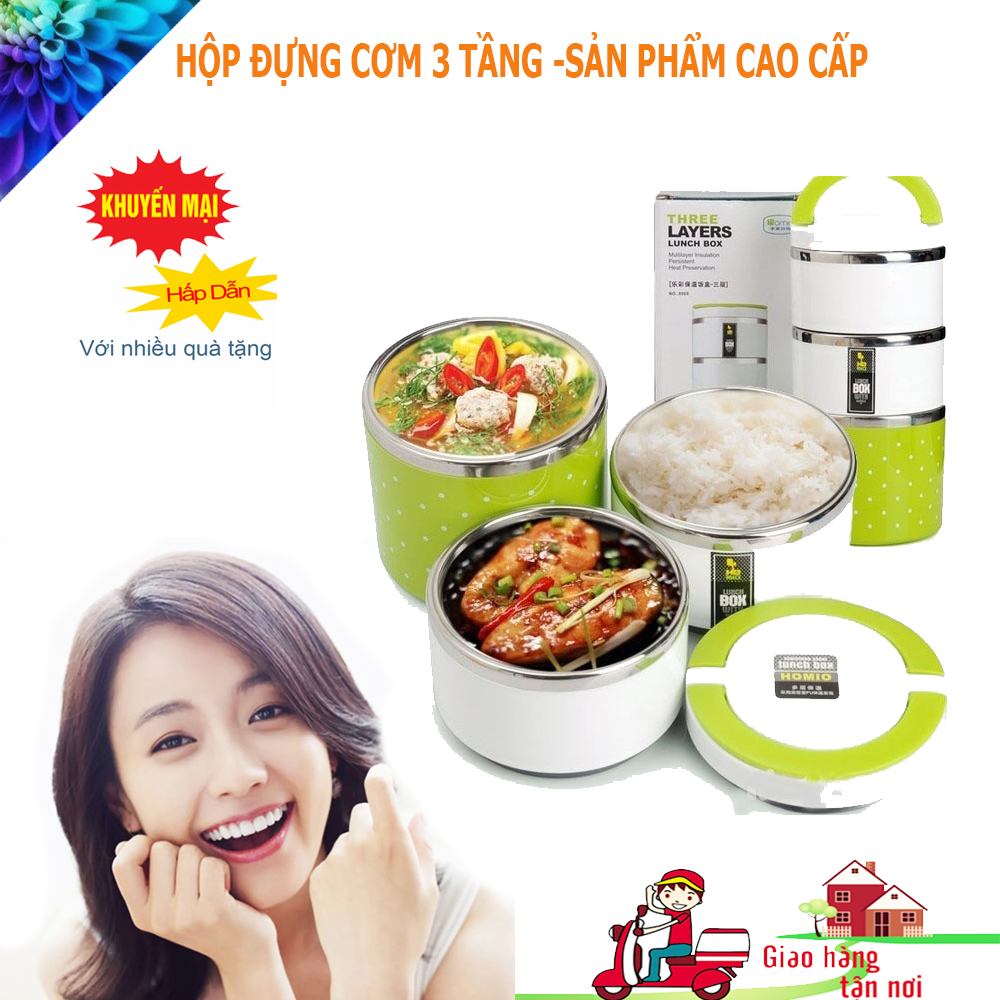 Hộp Cơm 3 Tầng,Hộp Cơm Giữ Nhiệt 3 Tầng,Hộp Cơm 3 Tầng Cắm Điện-Hộp cơm được thiết kế ba tầng, sử dụng chất liệu Inox-304 nhiều lớp giúp giữ ấm thức ăn lên tới 4-6 giờ. GIÁ ƯU ĐÃI CỰC KHỦNG CHO 20 KHÁCH ĐẦU TIÊN. BH 1 ĐỔI 1 TRONG 1 THÁNG