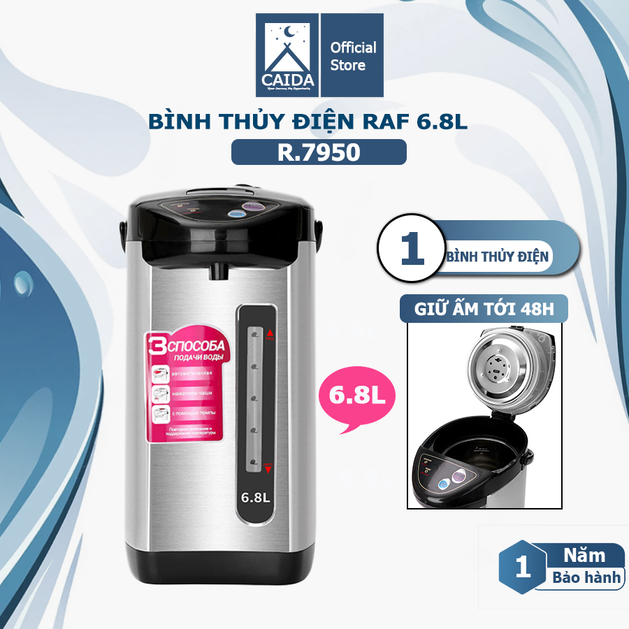 Bình thủy điện bình điện máy đun nước nóng siêu tốc RAF dung tích 6.8L tiết kiệm nóng nhanh