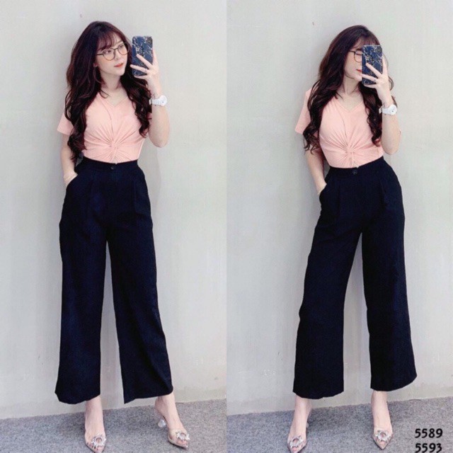 Quần culottes chất đũi hothit 2020 khuy khóa thật dáng lỡ