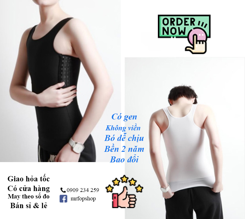 Áo nịt dáng dài móc gài hông trái Có gen, Có viền / Không viền Tomboy Transguy