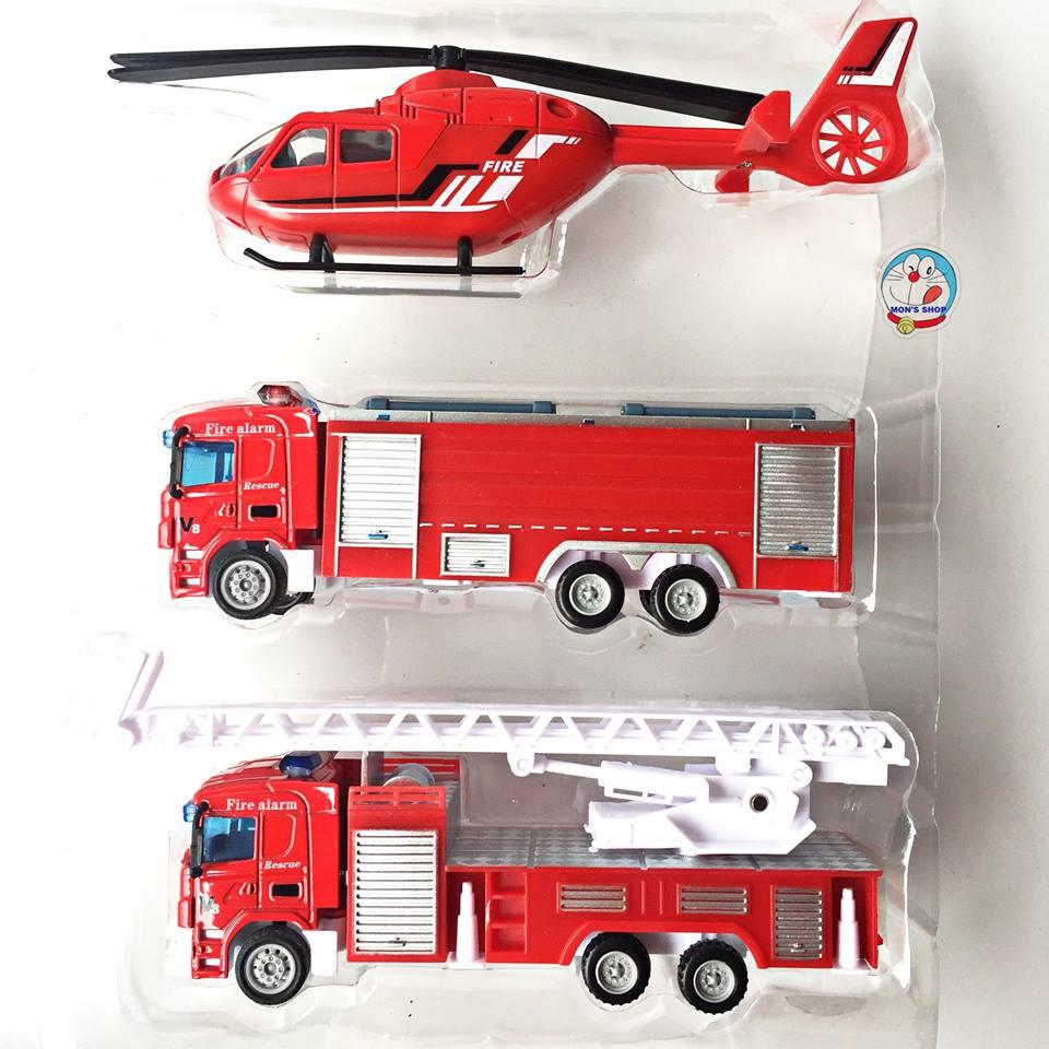 Set 3 chiếc xe sắt cứu hỏa bằng sắt, chạy đà