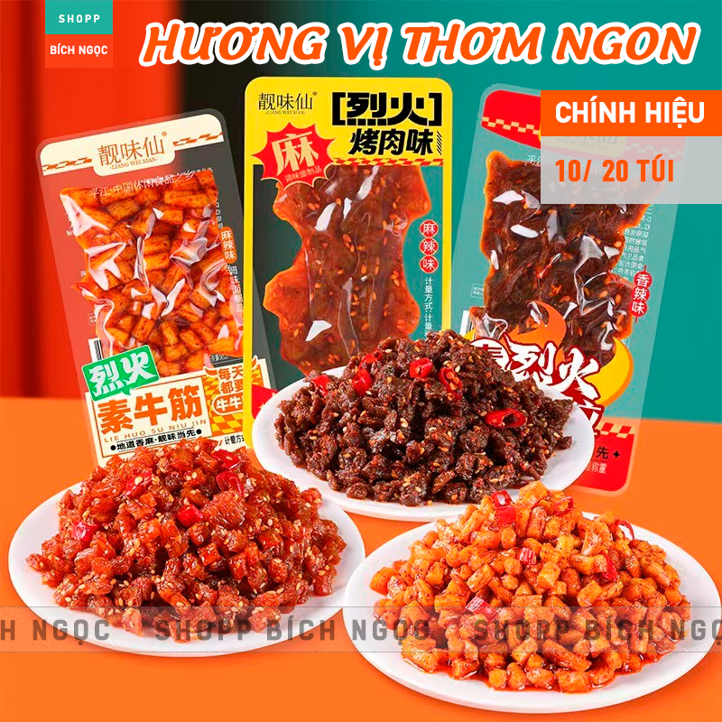 Thịt bò chay cay, gân bò cay thơm ngon ăn vặt Trung Quốc, 10/ 20 túi