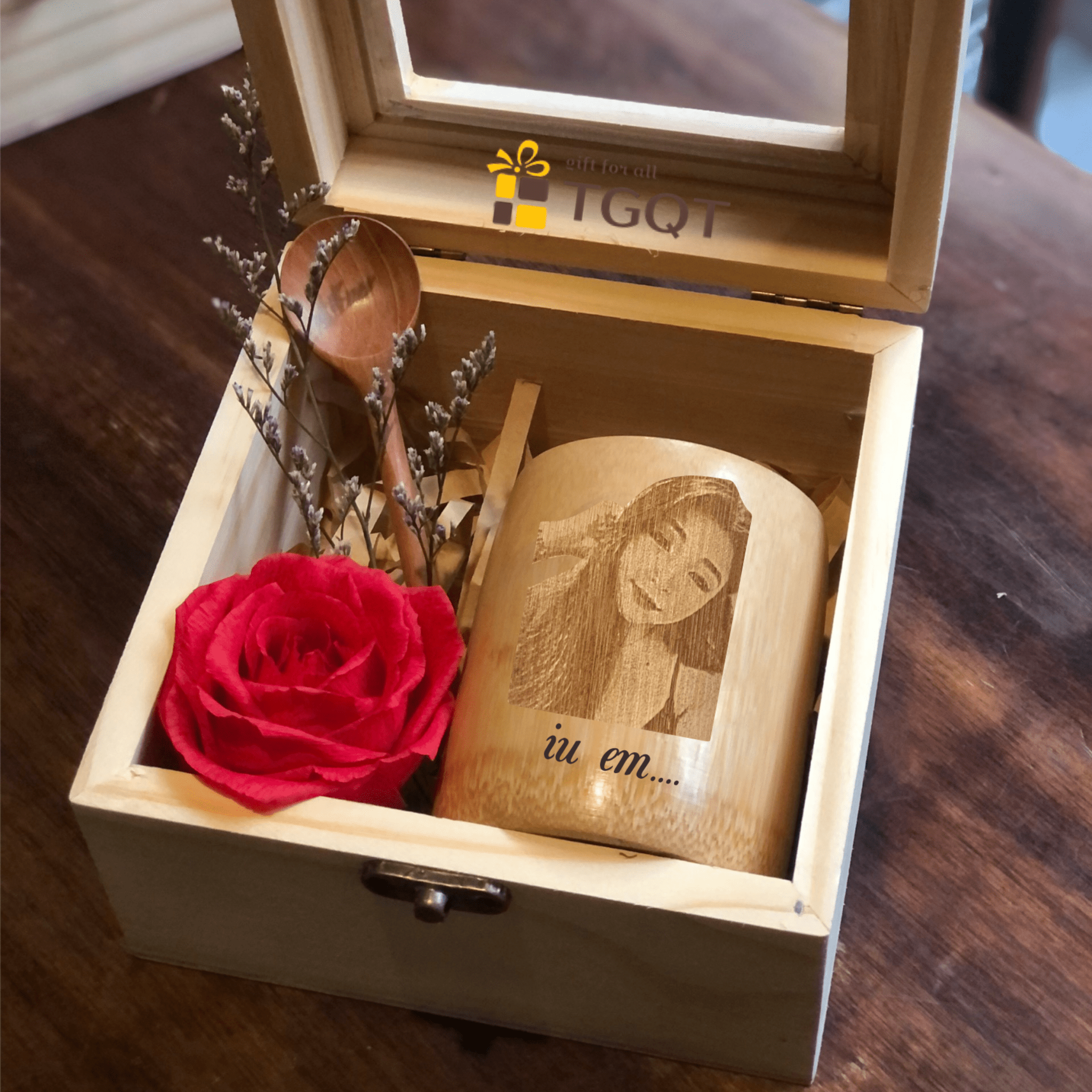 Set quà sinh nhật nam nữ ấn tượng - Combo Cốc tre & Muỗng gỗ - khắc hình và chữ theo yêu cầu- quà 8/3 ý nghĩa