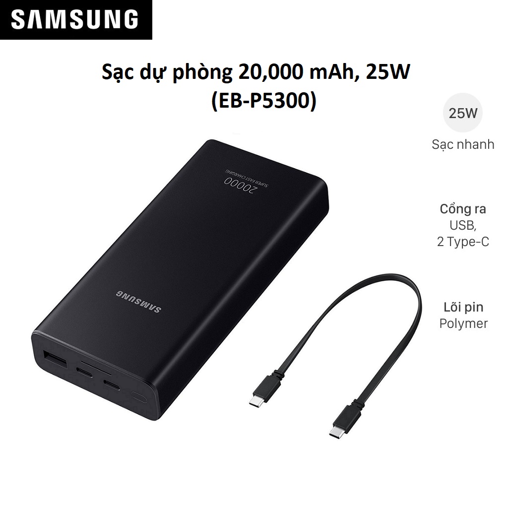 Sạc dự phòng samsung 20.000mah 25w - hàng chính hãng