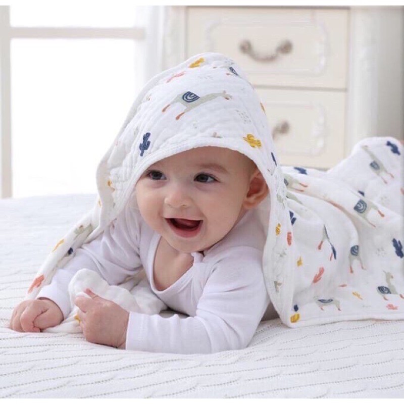 BooBoo Baby - Choàng Ủ Khăn Tắm Chăn Ủ Xô Có Mũ 4 lớp Hàng looại 1 Chất Thoáng Mát Cho Bé