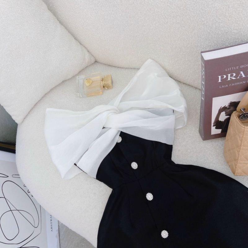 Đầm dự tiệc trễ vai nơ phối nút xinh xắn - cassia dress