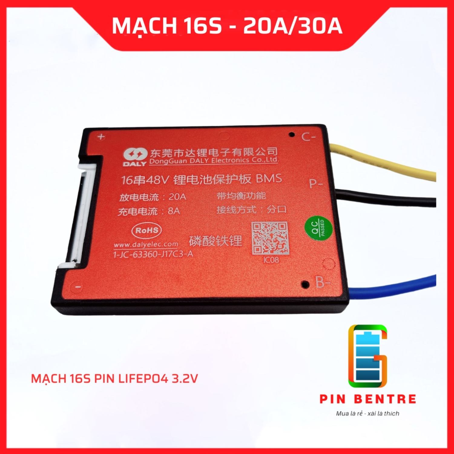 Mạch 16s 48v pin sắt dòng xả 20a 30a daly cân bằng và bảo vệ pin