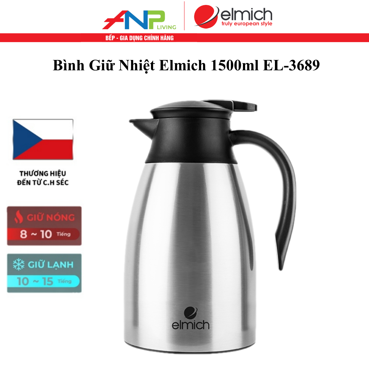 Bình giữ nhiệt 3 lớp, inox 304 tráng bạc elmich el-3689 / el-3690 - hàng nhập khẩu chính hãng