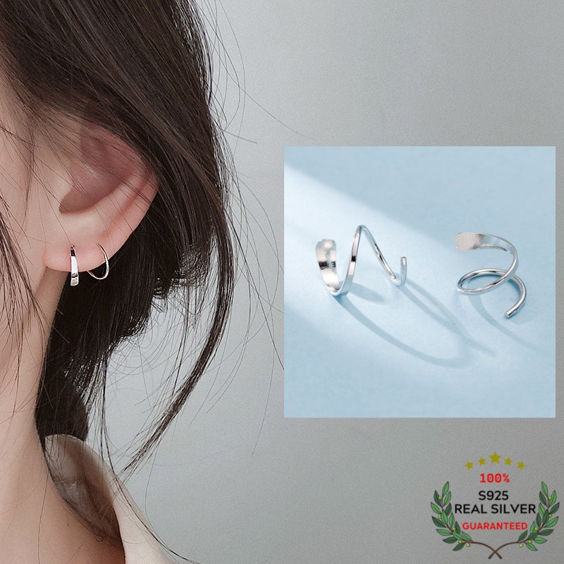 Bông tai bạc s925 xoắn ốc tối giản | khuyên tai unisex trang sức bạc thời trang