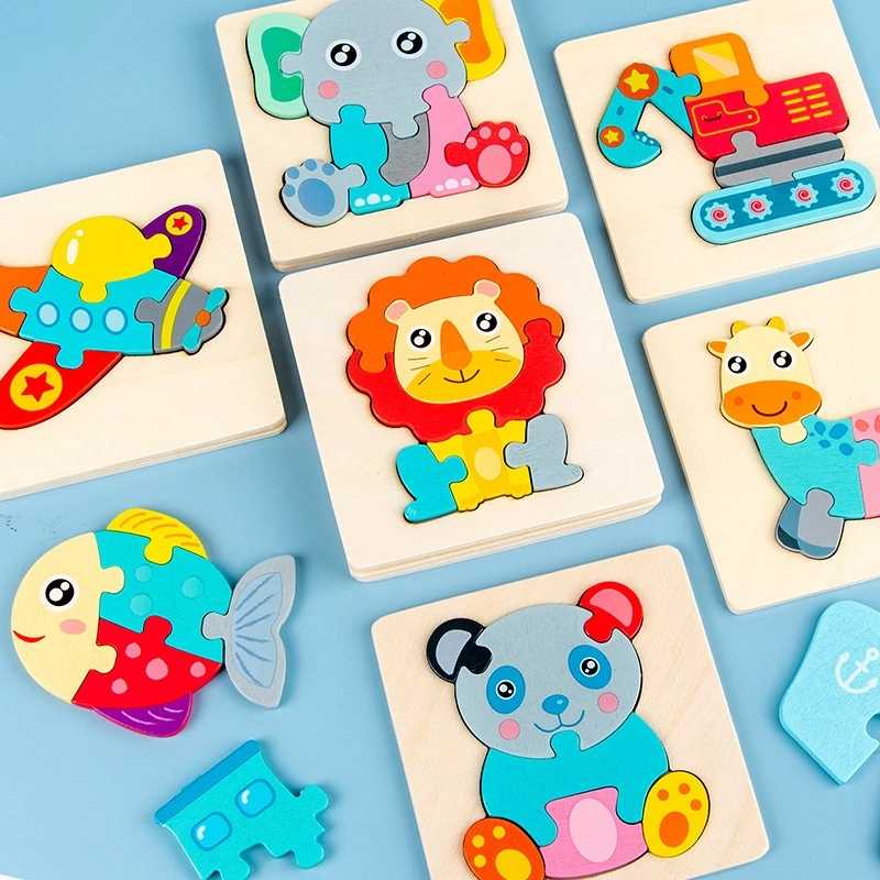 Đồ chơi xếp hình 10 tranh ghép 3D gỗ nổi size 11x11cm nhiều chủ đề cho bé