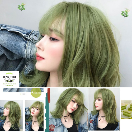 Thuốc nhuộm tóc màu xanh rêu khói-K tẩy-1 đập lên luôn [Tặng oxy trợ dưỡng, bịt tai, che trán, bao tay, bát chổi nhuộm] - Jeny Thư Phạm