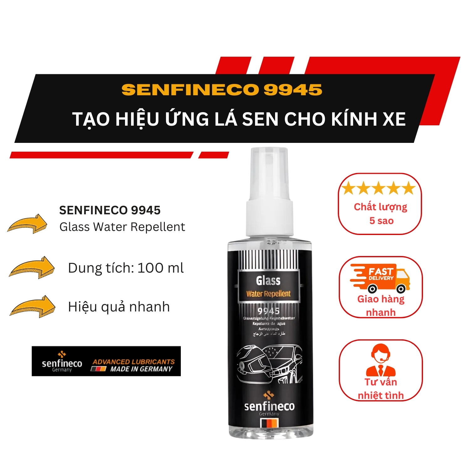 SENFINECO 9945 - PHỤ GIA NHẬP ĐỨC - TẠO HIỆU ỨNG LÁ SEN CHO KÍNH XE 100ml