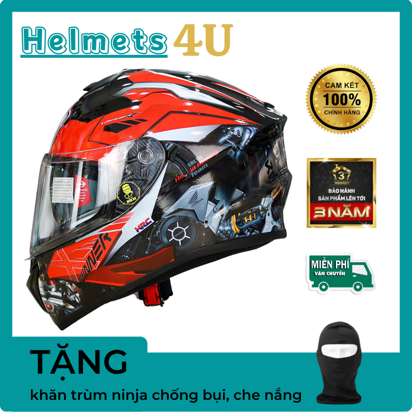 Mũ bảo hiểm fullface yohe 981 đen bóng lên tem decal winner đỏ - helmets 4u