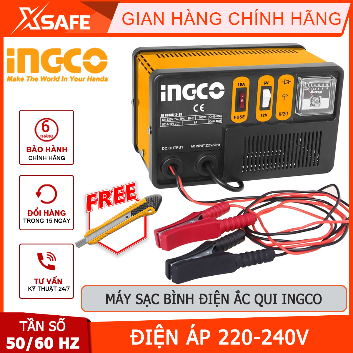 Máy sạc bình điện ắc qui ingco ing-cb1501 | máy sạc ắc quy điện áp nạp vào 6/12v, cấp độ cách nhiệt h, khả năng chuẩn 40-90a nạp điện xe máy, ô tô, xe nâng điện, xe điện