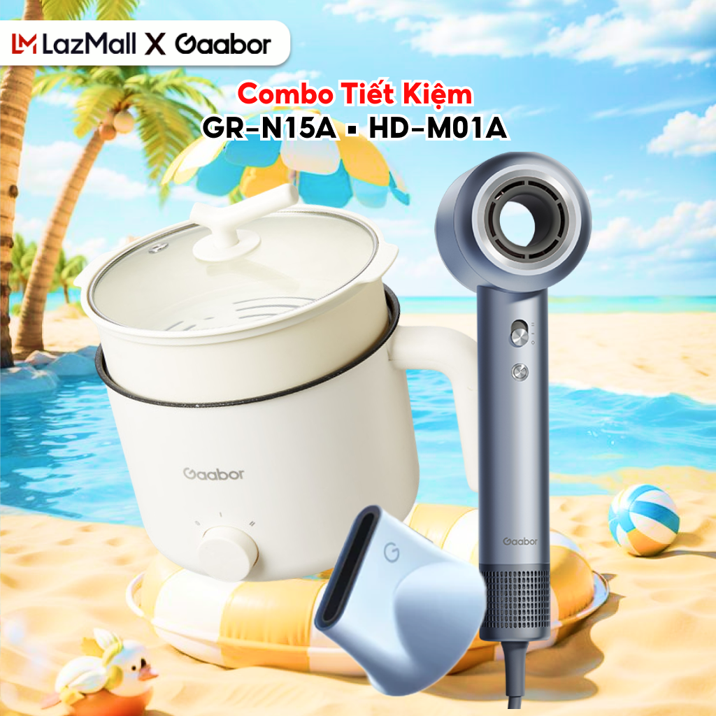 Combo 023 Nồi điện đa năng Gaabor GR-N15A lẩu điện và Máy Sấy Tóc Ion Giảm Hư Tổn Tóc Cao Cấp HD-M01A màu xanh - Bảo hành 12 tháng 1 đổi 1