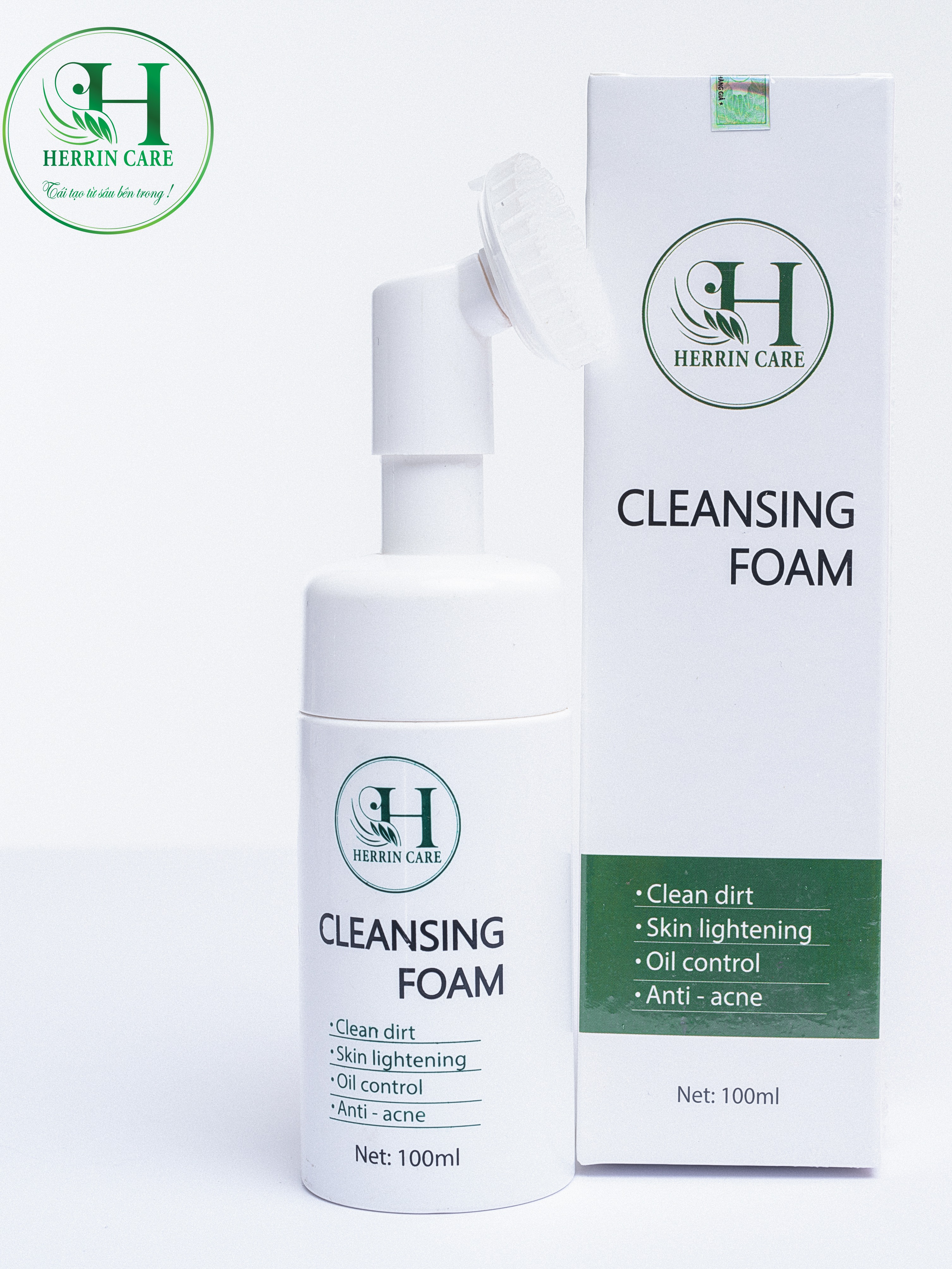 Sữa Rửa Mặt Herrin Cleansing Foam 100ml,  Có Đầu Cọ Silicon Làm Sạch Sâu Bụi Dưới Lỗ Chân Lông