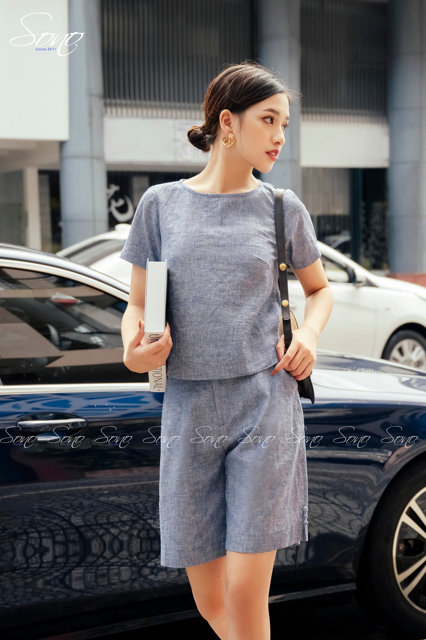 Set short lửng xanh jean