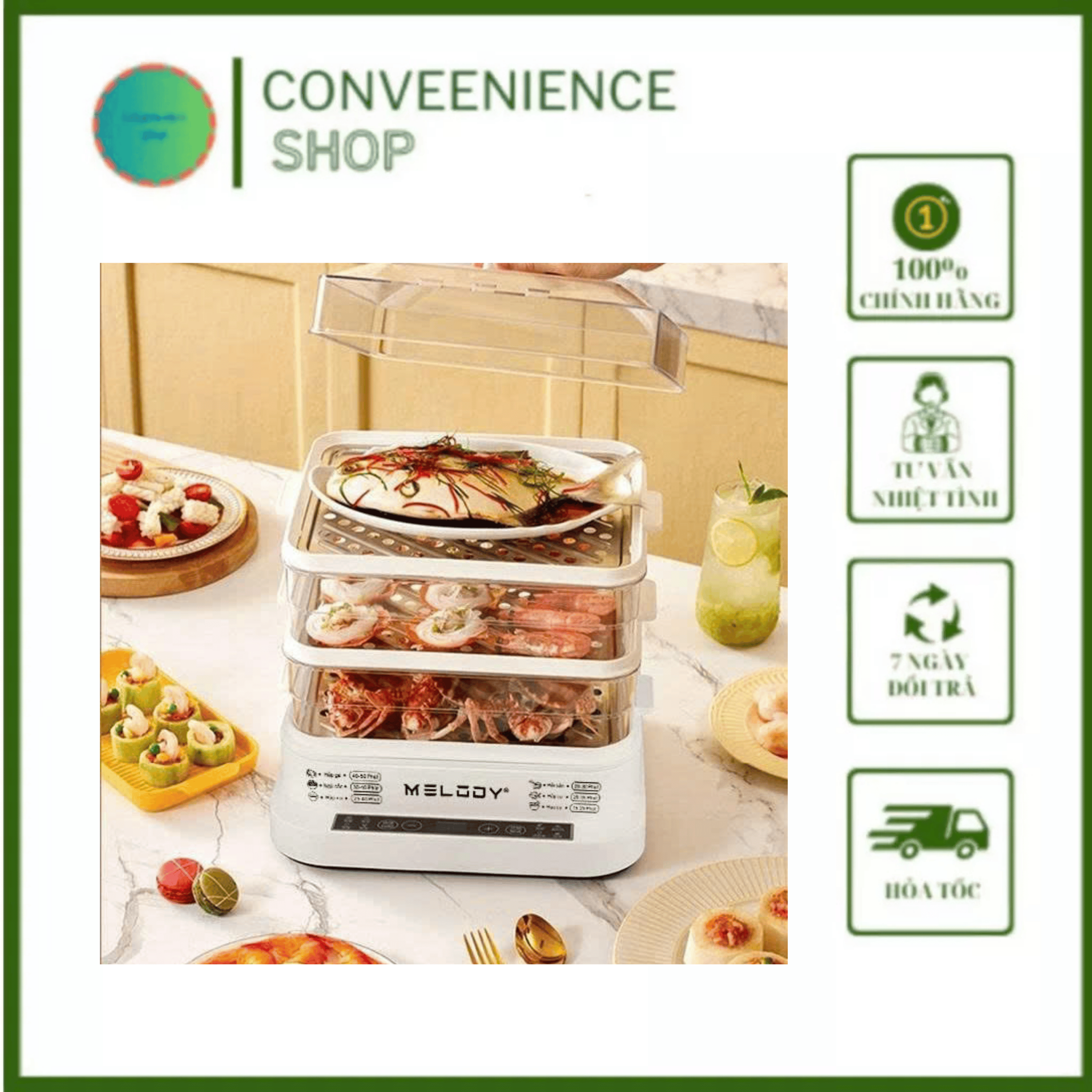Melody Mld268S 3-Layer Electric Steamer - Multifunctional Steamer - Capacity 1000W - Capacity 32L - 12 Month Warranty - Conveenience Shop