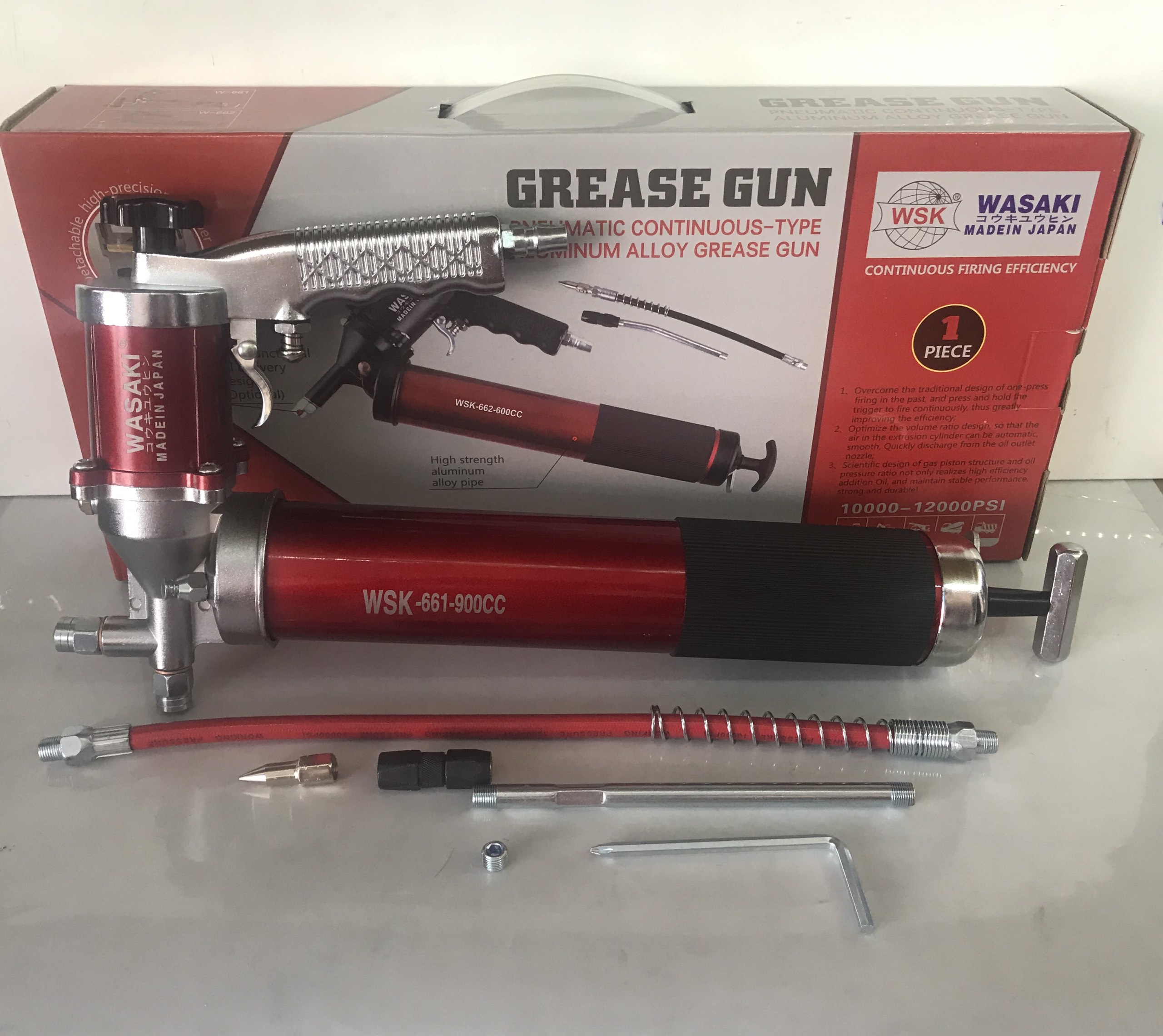 Dụng Cụ Bơm Mỡ Bò Bằng Khí Nén Cao Cấp Dung Tích Chứa 900cc WASAKI