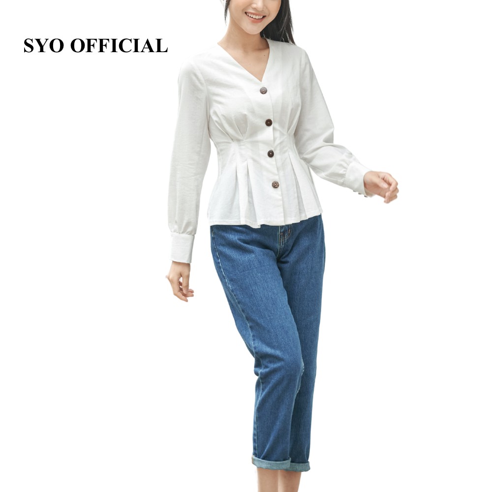 Áo sơ mi xếp ly eo tay bồng, măng sét to a2002-21