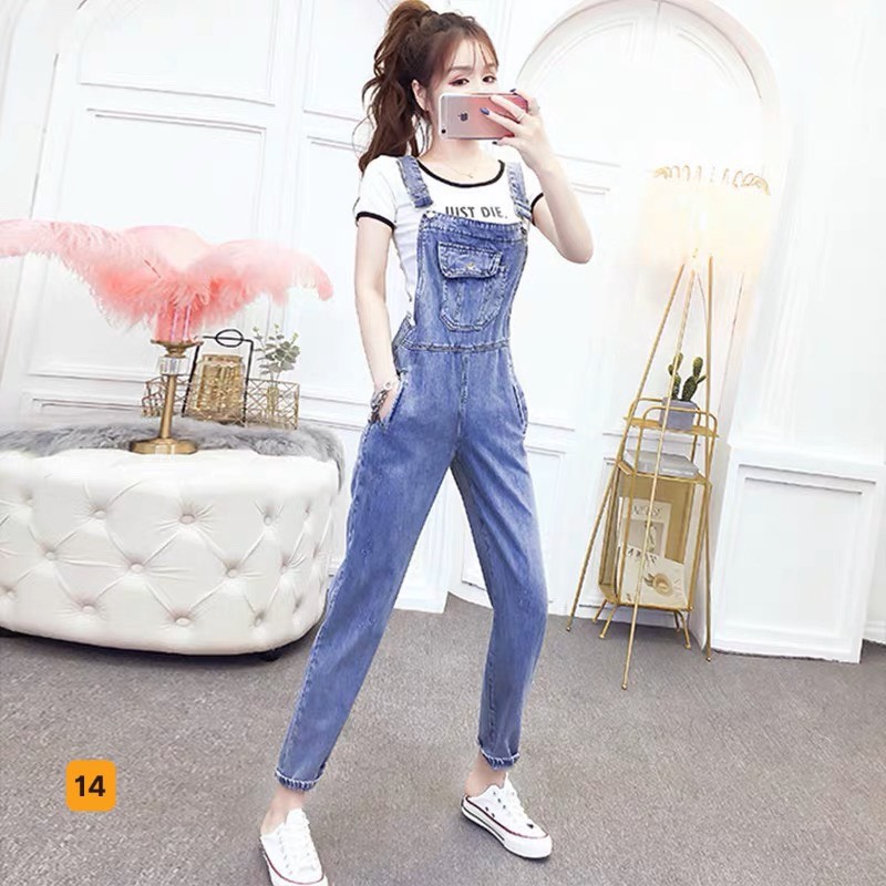 [HCM]Quần yếm jean dài nữ King168 chất jean co dãn nhẹ mẫu SS85