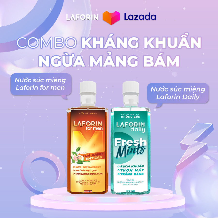 Bộ 2 chai nước súc miệng kháng khuẩn Laforin Daily và Laforin Formen 500ml