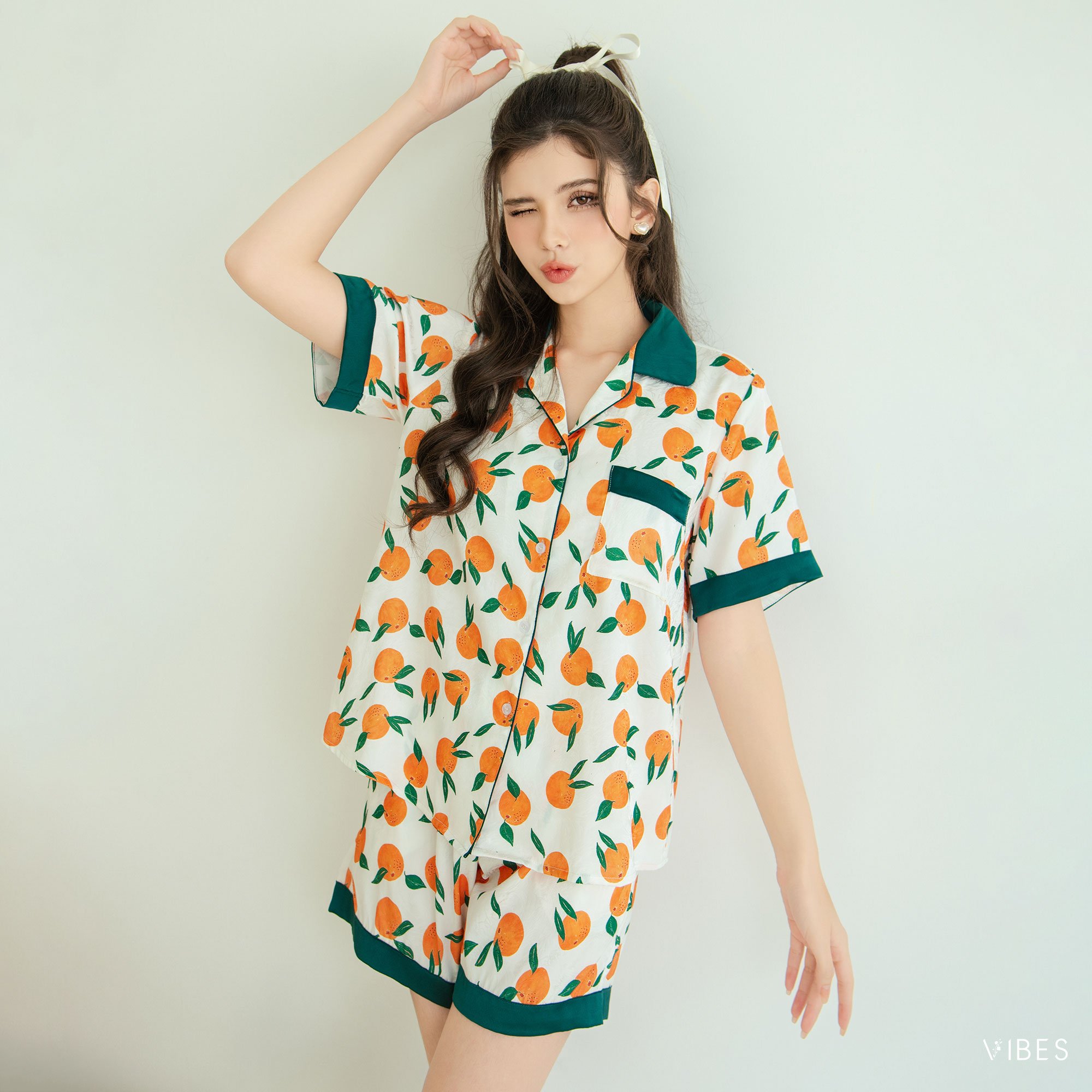 Vibes pijama ngắn lụa gấm orange silk py set