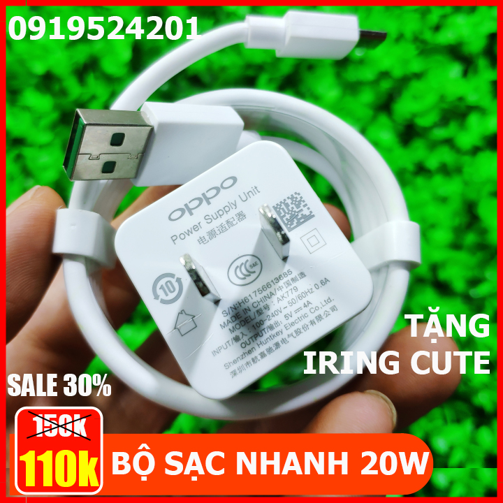 Bộ sạc oppo vooc sạc nhanh cho điện thoại a3s,f9,f11 pro,f1s,f7,A5S,A1K dòng nạp 4a - 5v công suất 20w sạc đầy pin chỉ trong 1h , mã AKA 779 có bảo hành