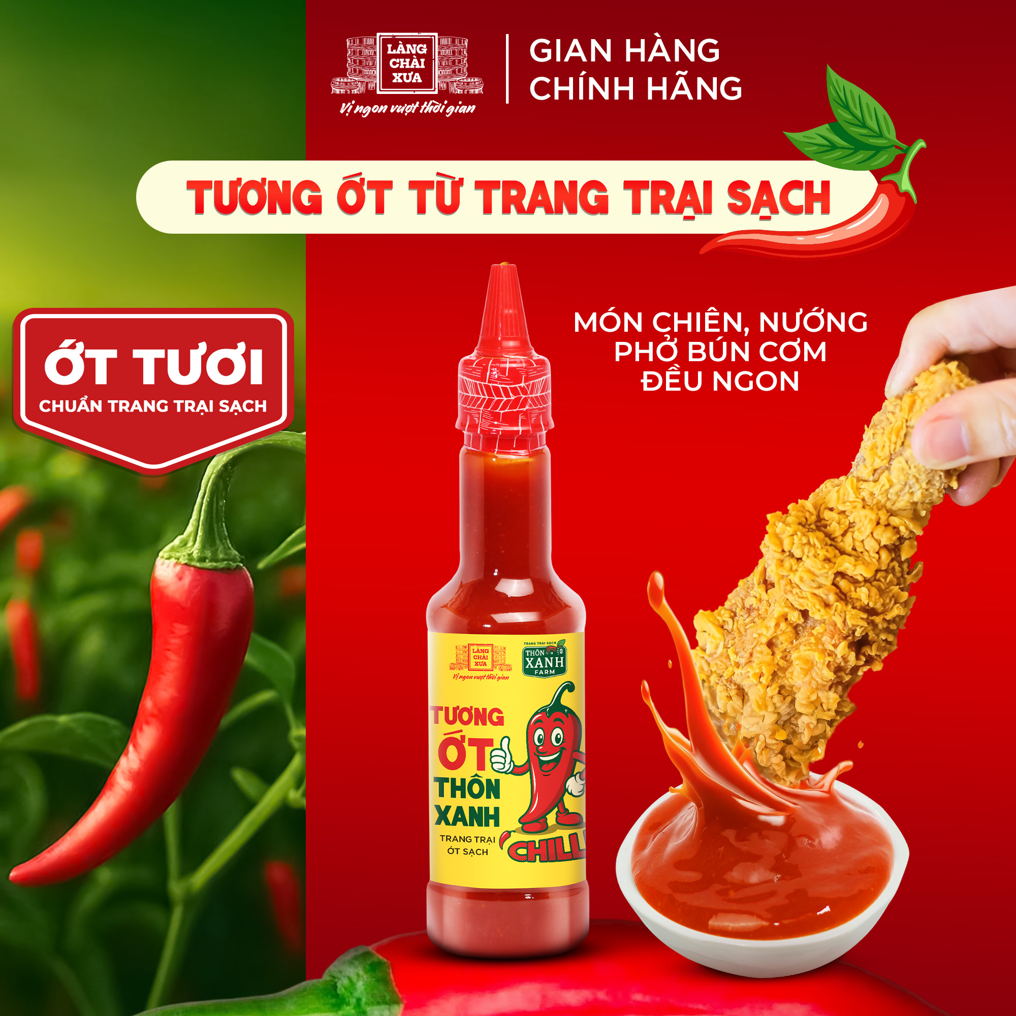 [Chai 270g] Tương ớt Làng Chài Xưa Chilli thơm ngon đặc biệt, cay tự nhiên, ớt tươi sạch từ nông trại Thôn Xanh Farm
