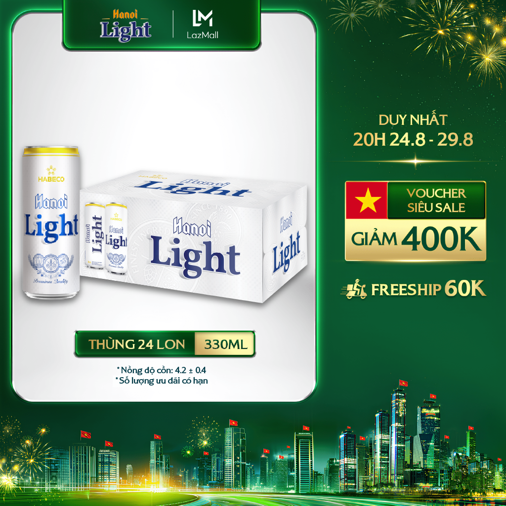 Thùng 24 lon bia hanoi light - habeco