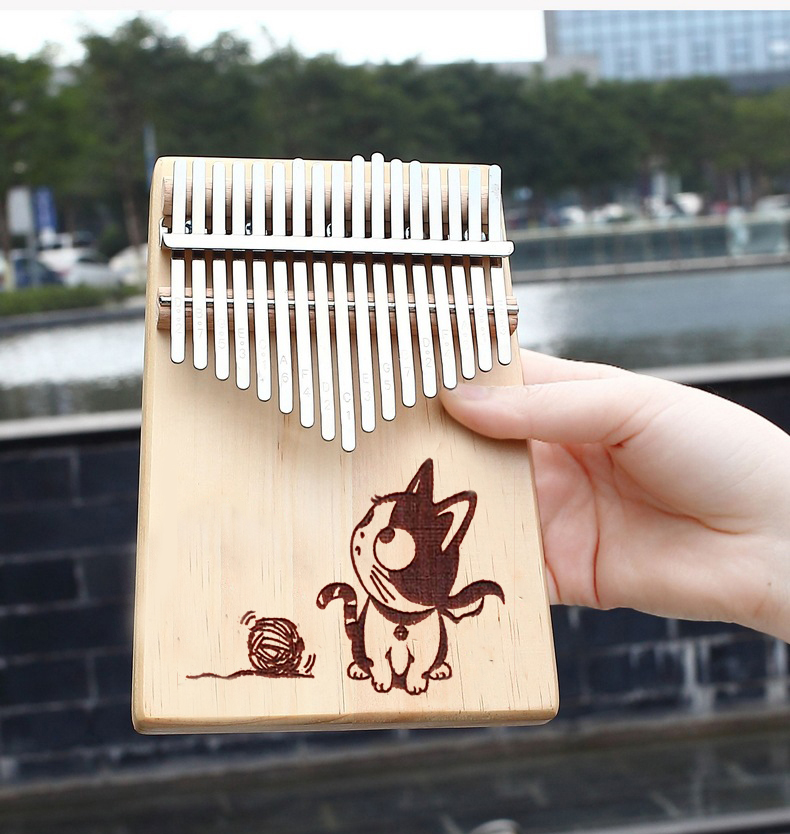Đàn kalimba 17 phím con mèo và cuộn len, tặng đầy đủ phụ kiện, túi, búa, hướng dẫn tự học, khăn lau, dán phím