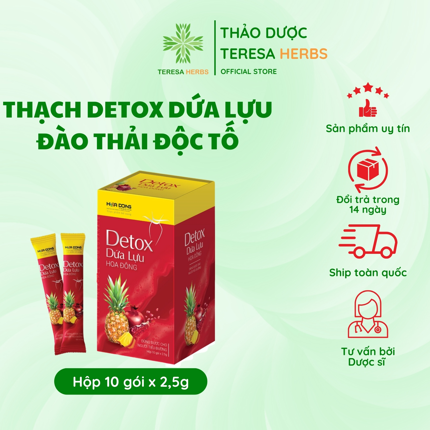 Thạch giảm cân đào thải mỡ Detox Dứa Lựu hộp 15 gói