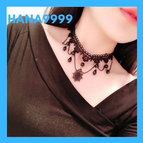 Vòng cổ dây chuyền choker nữ vải ren đính mặt đá đen lấp lánh phong cách hàn quốc cá tính HANA9999