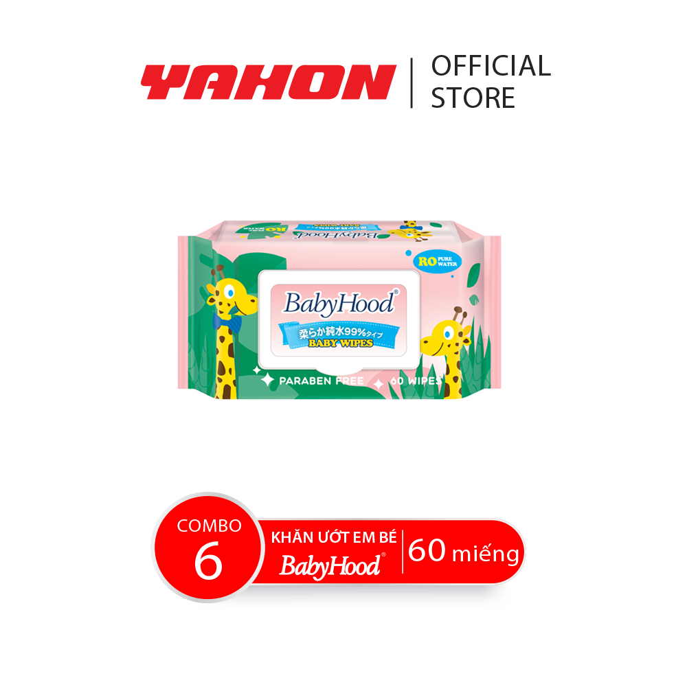Combo 6 bao khăn ướt em bé babyhood không mùi, 60 miếng/bao
