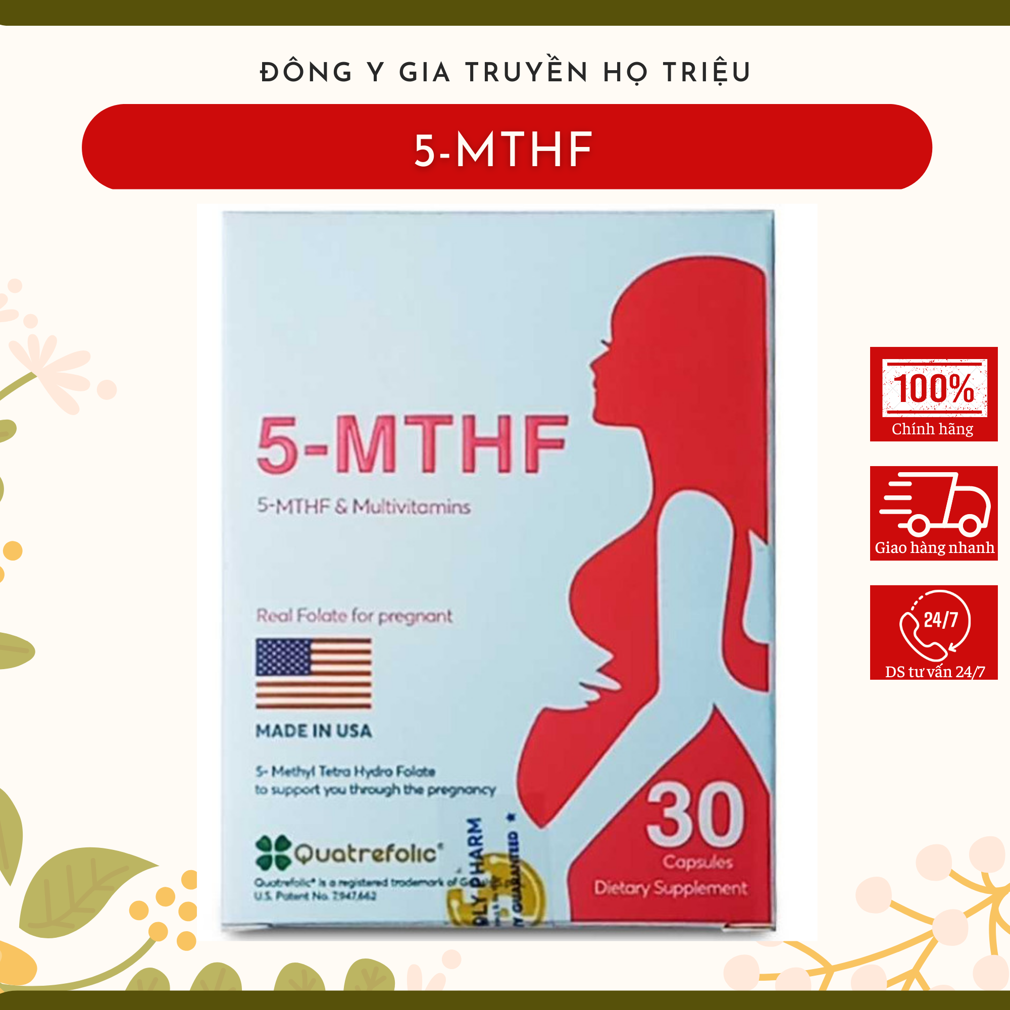5-MTHF 30 viên, bổ sung acid folic 5mthf, ngừa dị tật thai nhi, tăng thụ thai, giảm nguy cơ sảy thai, hỗ trợ sinh sản