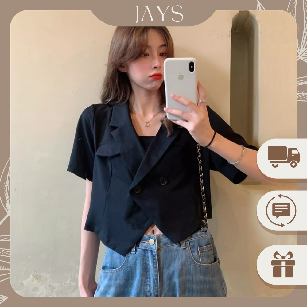 HOÀN TIỀN 20% - Áo Khoác Blazer Nữ Cổ Vest Cao Cấp Tay Lỡ Dáng Croptop Phong Cách Thời Trang JayStore AO KHOAC NU 001V3