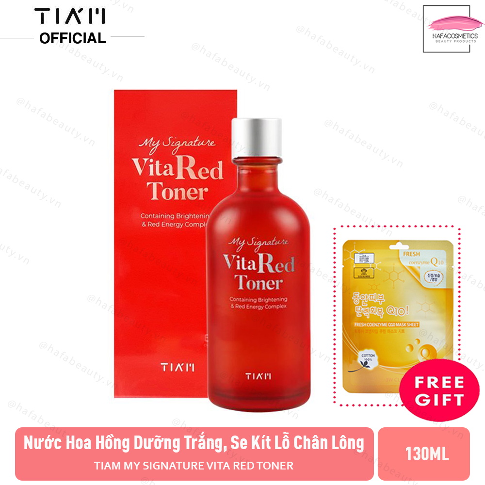 Nước Hoa Hồng Dịu Nhẹ, Dưỡng Trắng, Se Khít Lỗ Chân Lông Tiam My Signature Vita Red Toner 130ml + Tặng Mặt Nạ 3W Clinic