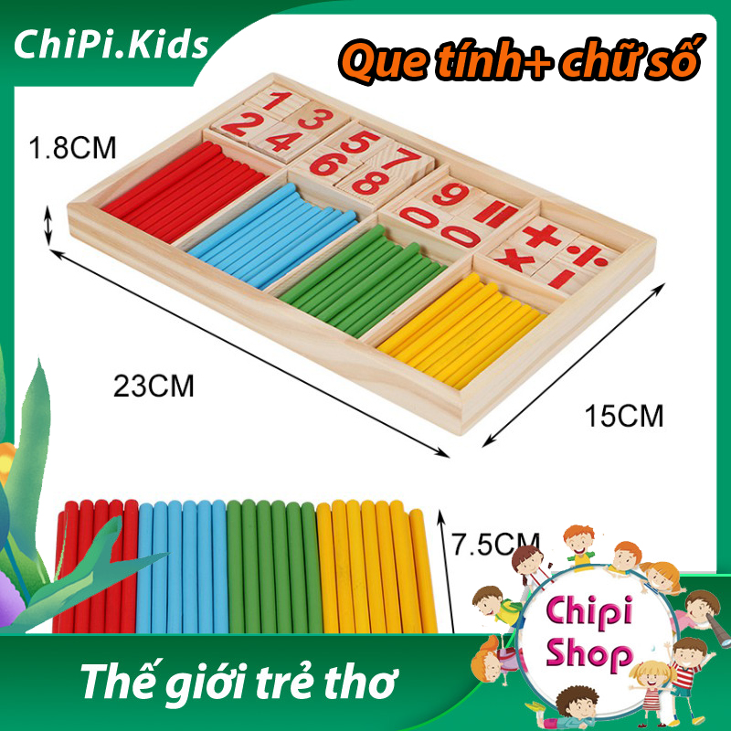 Hộp que tính chữ số và phép tính bằng gỗ cho bé