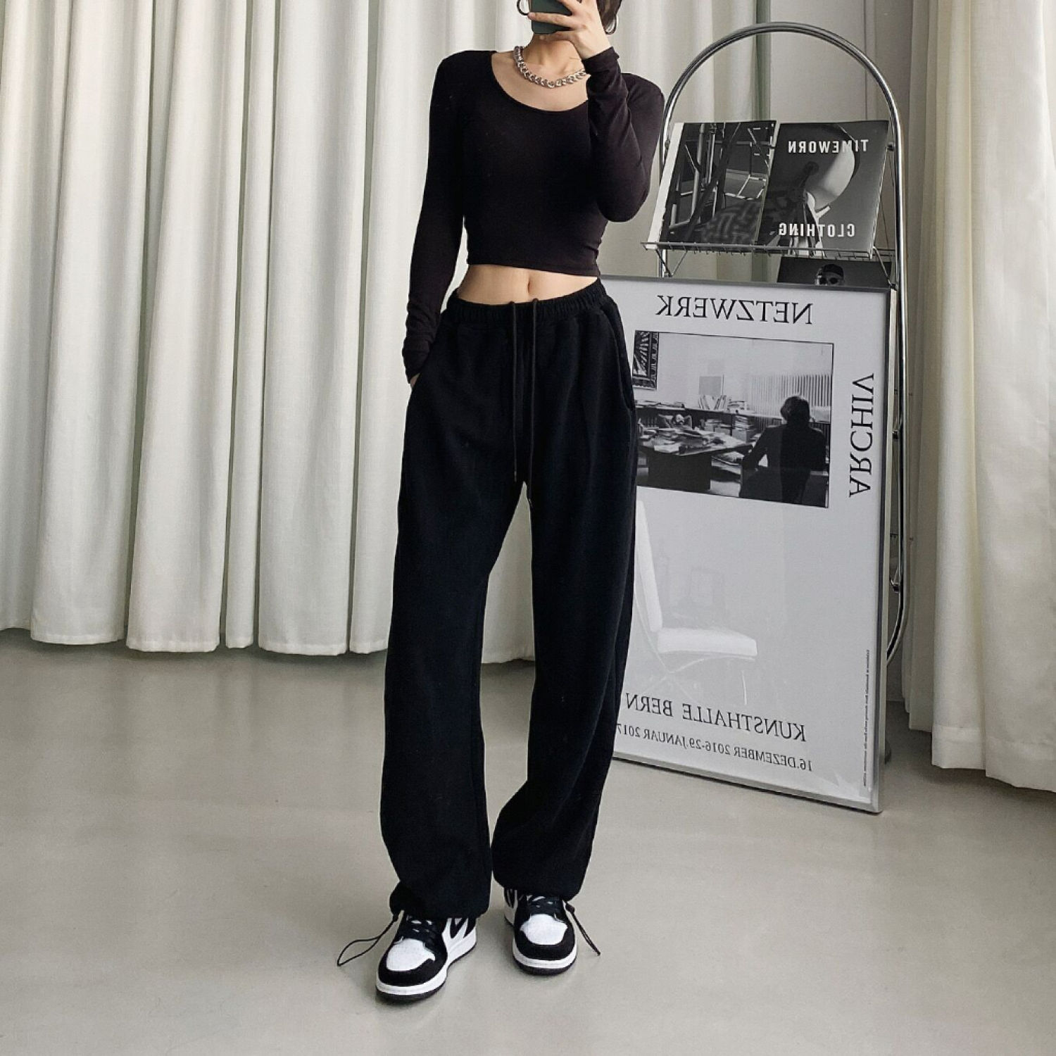 Quần jogger nữ chốt gấᴜ trơn vải thun da cá Q042 quần bom ống rộng nữ nỉ thun dáng jogger mặc thu đông