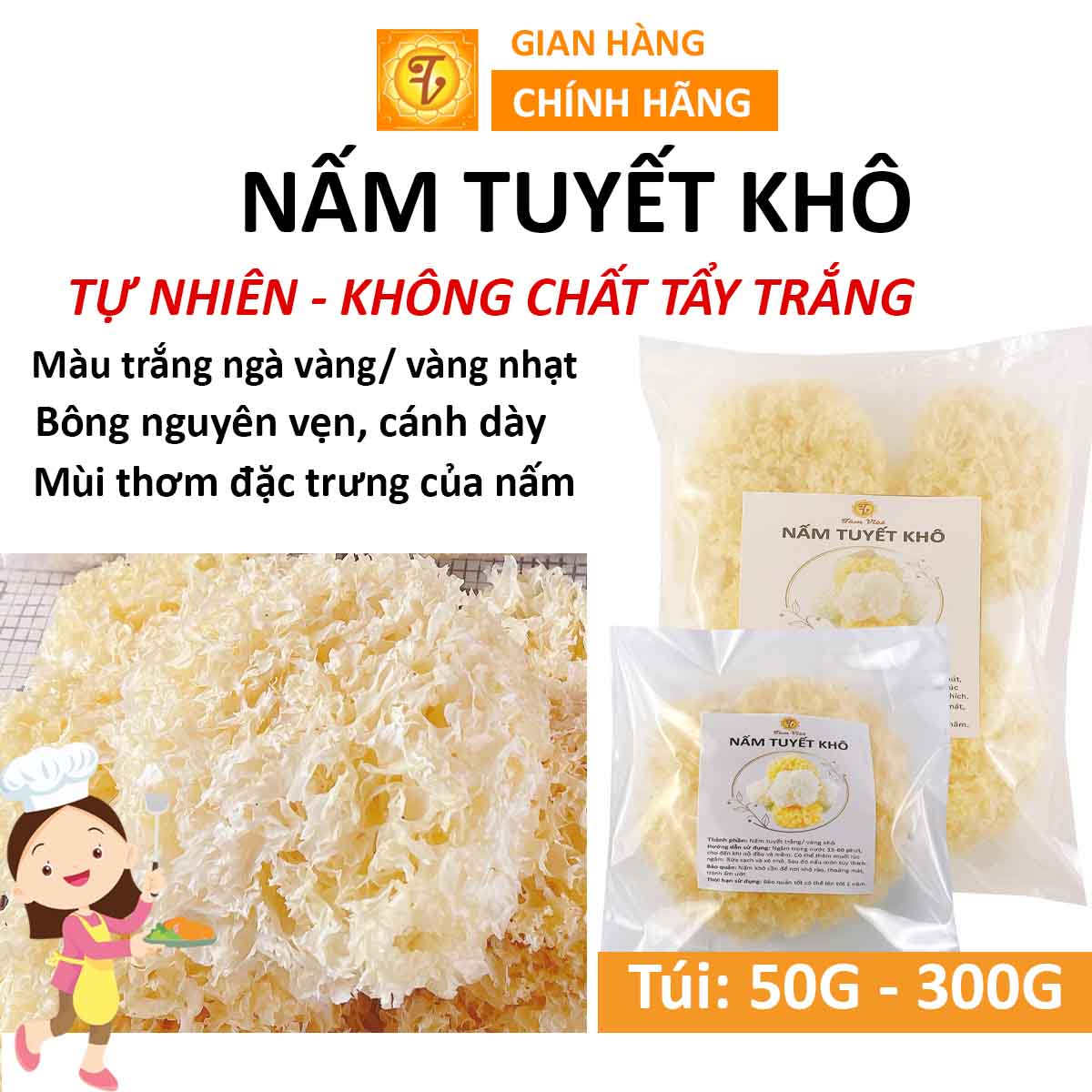 Nấm Tuyết Khô, nấm yến rừng, nấm collagen - Bông Nguyên Vẹn - Cánh Dày - Mùi Thơm Đặc Trưng