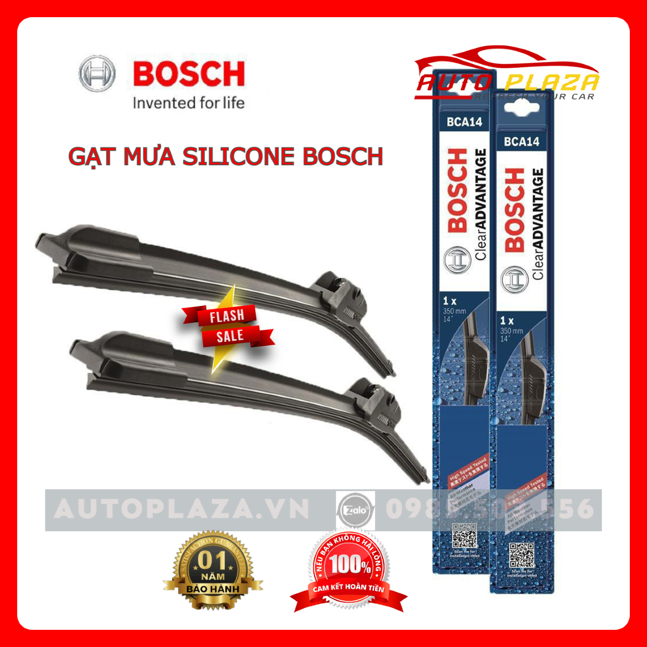 Gạt Mưa Bosch [AUTO PLAZA] Lưỡi Gạt Mưa Silicone Không Xương, Không Rít, Mềm Siêu Sạch, Tháo Lắp Dễ Dàng, Bảo Hành 12 Tháng
