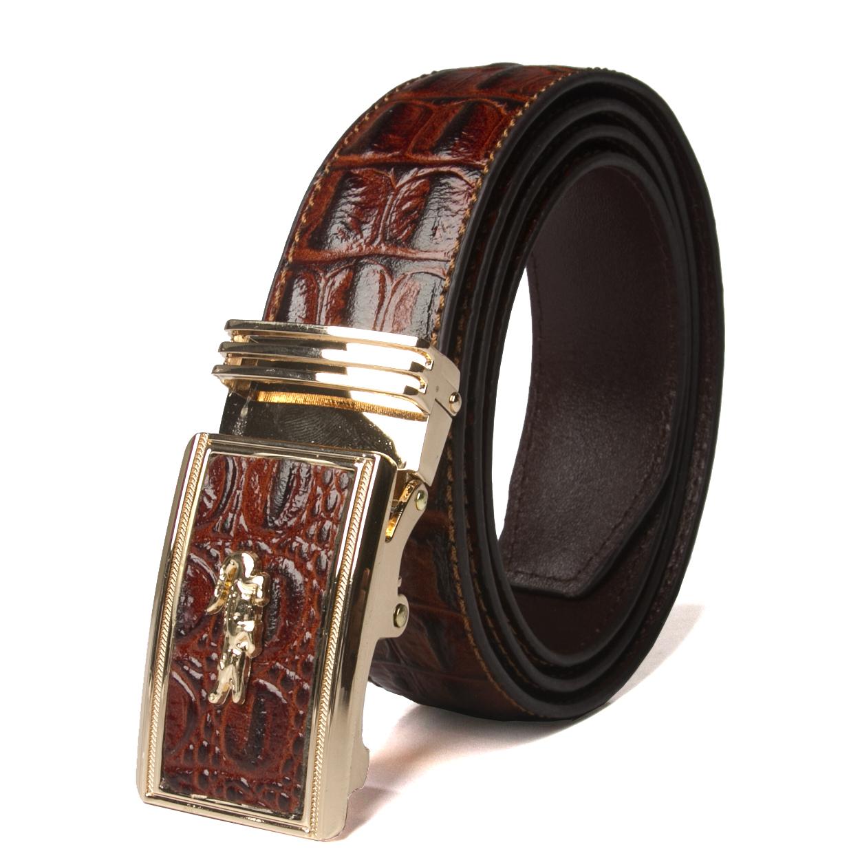 Thắt lưng/ Dây nịt nam khoá tự động da bò dập vân cá sấu cao cấp- Tặng kèm lót giày