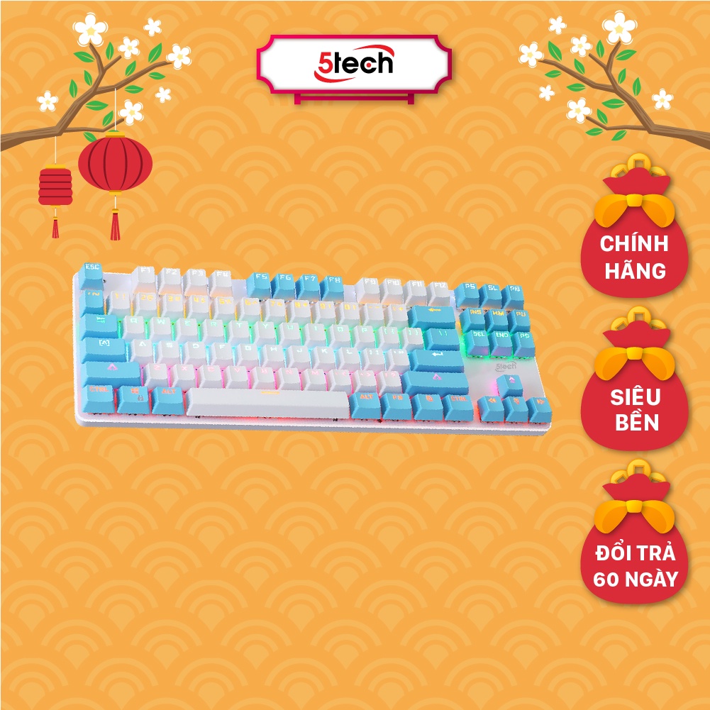 Bàn phím cơ 5TECH, bàn phím máy tính gaming blue switch 87 phím, led RGB thiết kế nhỏ gọn dùng cho laptop, game thủ