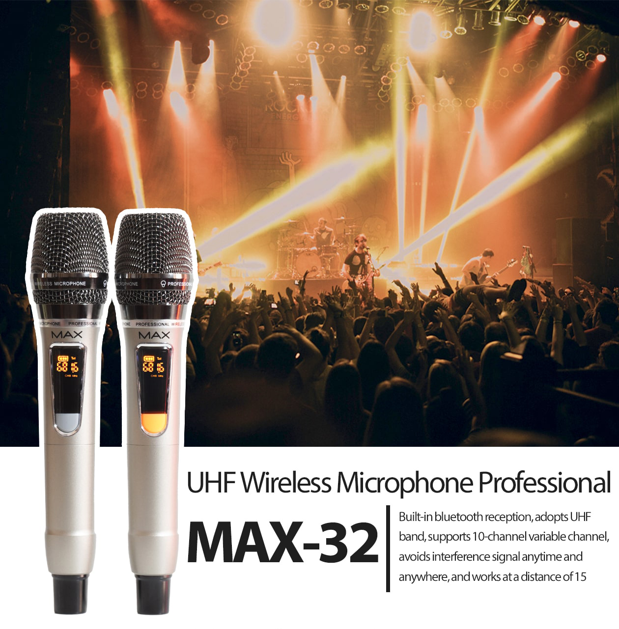 Micro Không Dây, Mic Hát Karaoke, Micro Không Dây Đa Năng Max 32- Màn Hình LCD Hiển Thị Tần Số,  Âm Thanh Nối Bật Với Công Nghệ Mới, Tích Hợp Công Nghệ Noise-Proof Chống Nhiễu, Hạn Chế Tối Đa Được Những Tiếng Hú Rút Rít Tiếng Ồn.