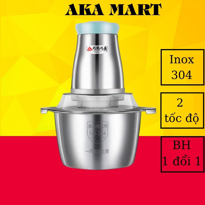 [HCM]Máy xay thịt cá xay thực phẩm máy xay gia vị máy xay 4 lưỡi cối Inox 304 dung tích 2L dao dòng cao cấp Trục hợp kim không gỉ loại tốt - Aka mart