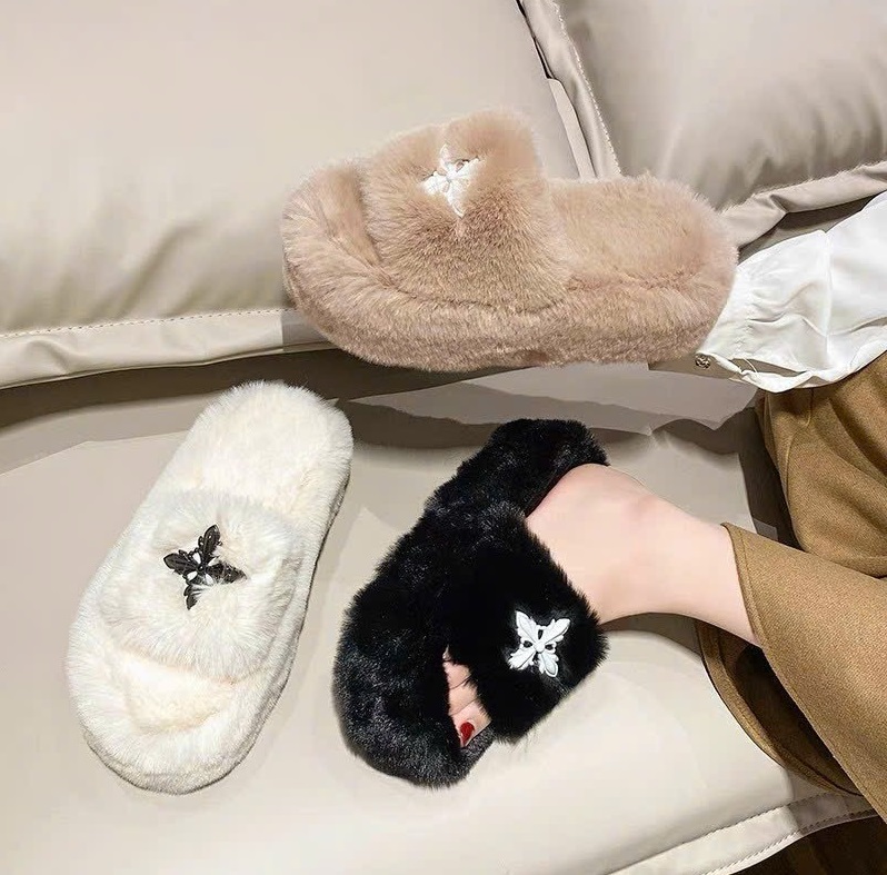 Dép Bông Quai Ngang Phủ Lông Dày Đế Cao Dễ Thương Thời Trang Mùa Thu Đông 2022