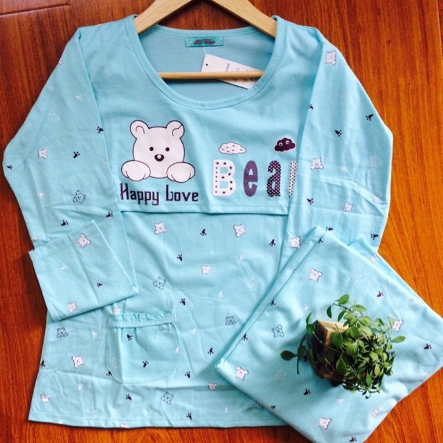 Đồ Bộ sau sinh hình gấu bear mở nắp cho bé bú